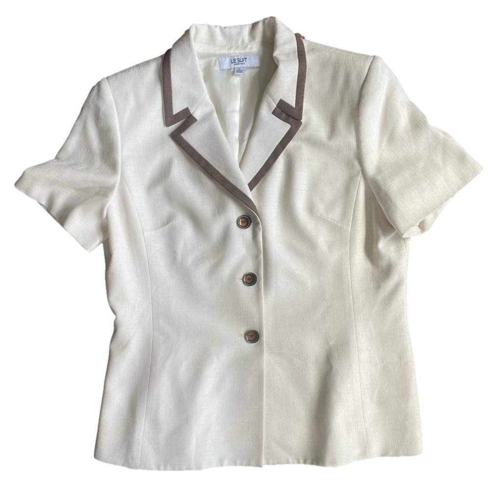 🆕 Le Suit Essentials Vanilla Women’s Button Front Short Sleeve Suit Jacket | 16